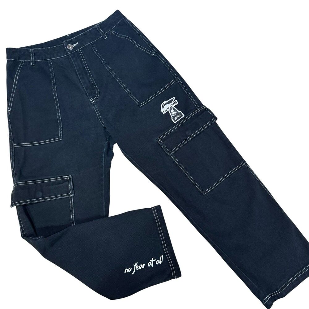 Li-Ning x Xgirl Denim Black Pants Cargo Y2k Grunge Street Large RARE 90S Baggy